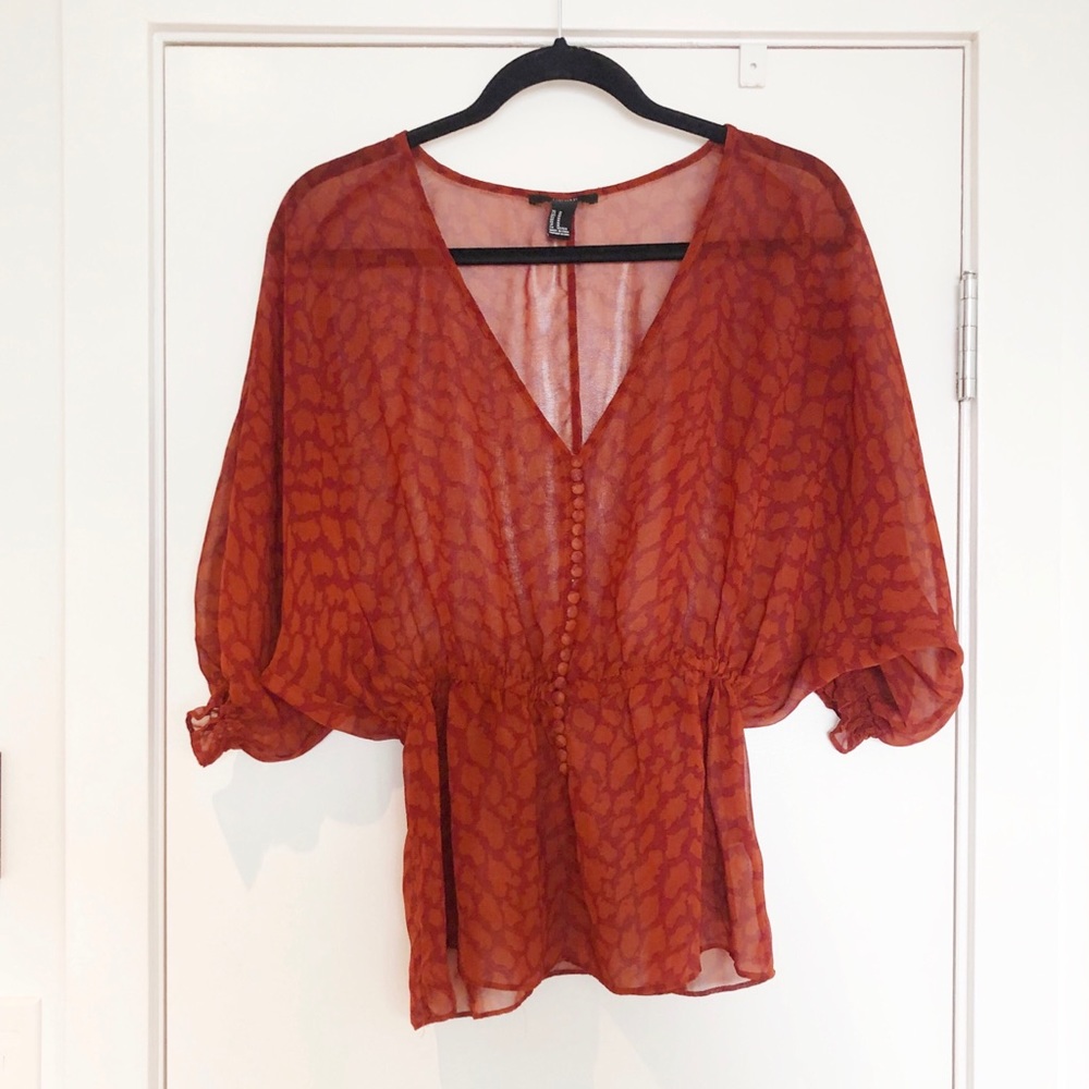 silky puff-sleeve blouse sz M